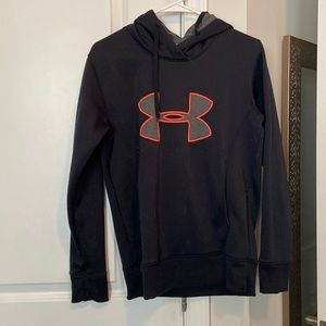 Under armour black, gray and orange hoodie. Woman’s size small. Like new!!